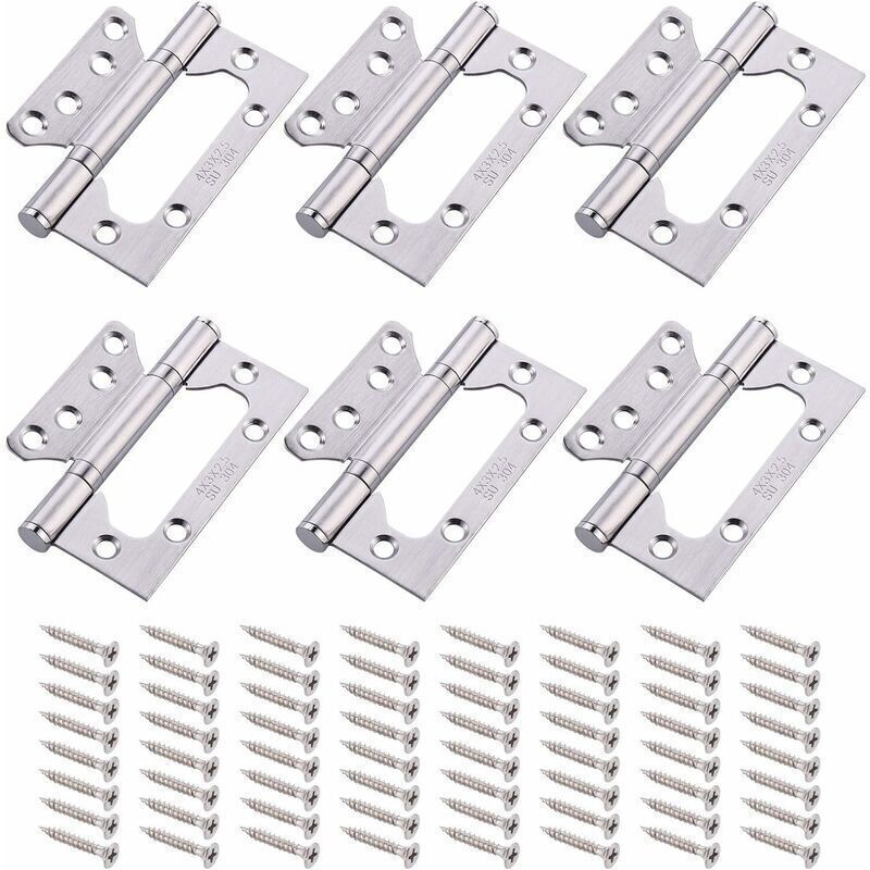Set Mit 6 Türscharnieren, Scharniere Aus Edelstahl 304, 10 Cm Klappscharniere, Kugellagerscharniere Mit 16 Schrauben, Möbelscharniere