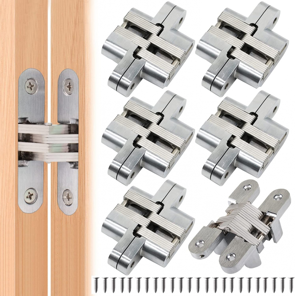Set Mit 6 Klappscharnieren (16 X 70 Mm), Unsichtbare Kreuzscharniere Mit Verriegelungsmechanismus, Gebogene Scharniere Für Möbel
