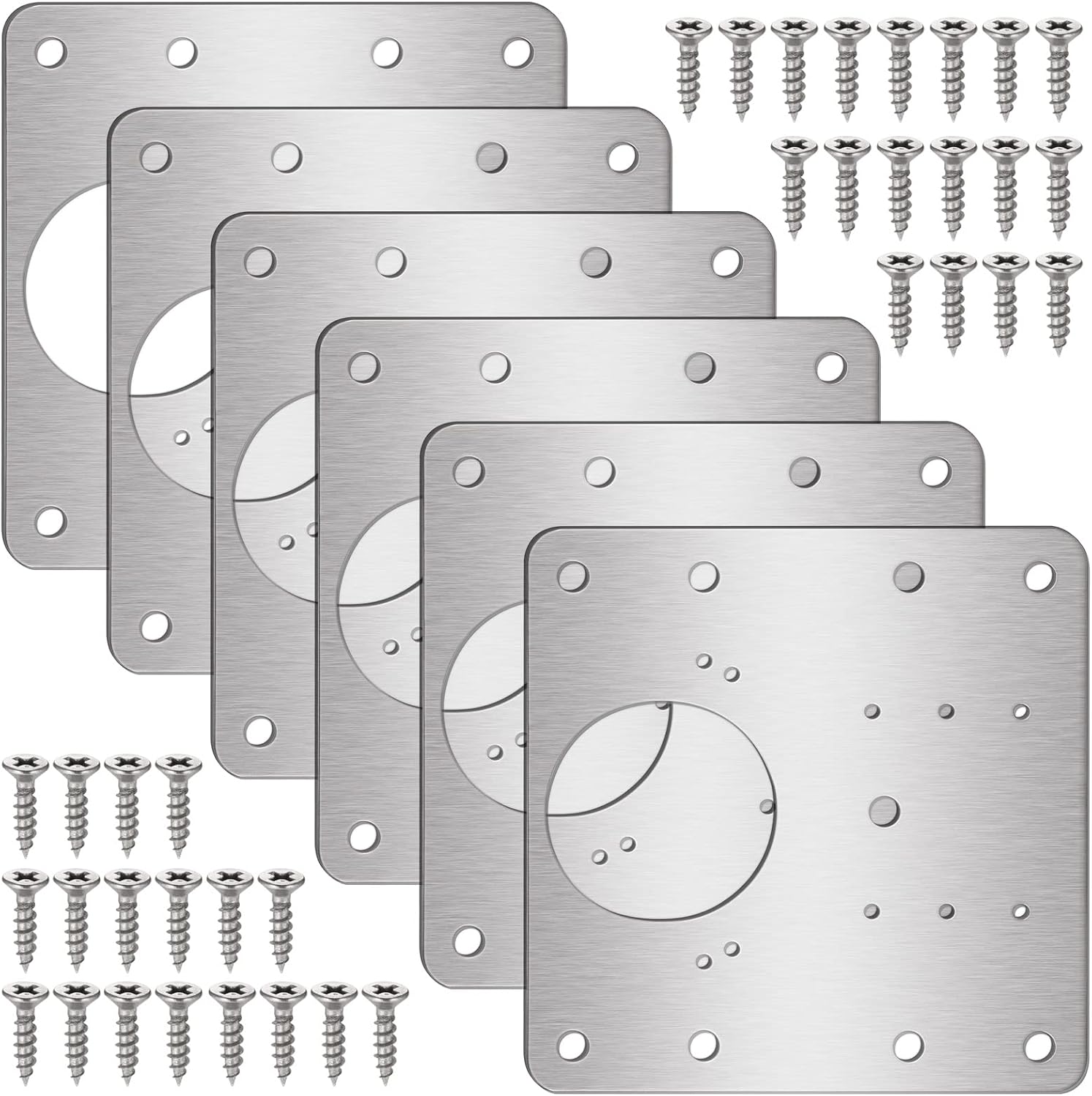 Set Aus 6 Scharnierreparaturplatten Mit Löchern Und 36 Schrauben Aus Edelstahl Für Schranktüren.