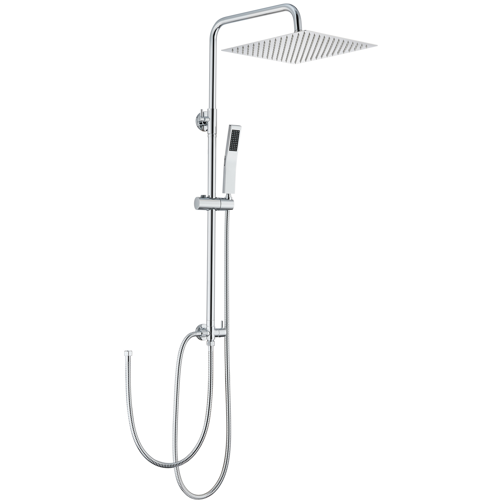 Sistema Doccia A 2 Funzioni, Colonne Doccia Senza Rubinetto, Soffione Doccia A Pioggia Quadrato Da 10 Pollici, Doccetta, Colonna Doccia Regolabile In Altezza, Cromato