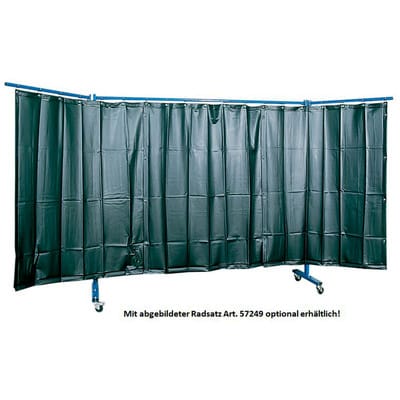 Schweißerschutzwand 3-teilig, Folienvorhang S9, grün, Breite 3,8m, Höhe 1,83m