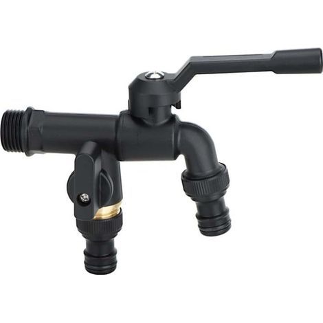 Doppelter Außenwasserhahn Aus Schwarzem Messing. Korrosionsbeständige Kupferkonstruktion. Mit Integriertem Frostschutz.