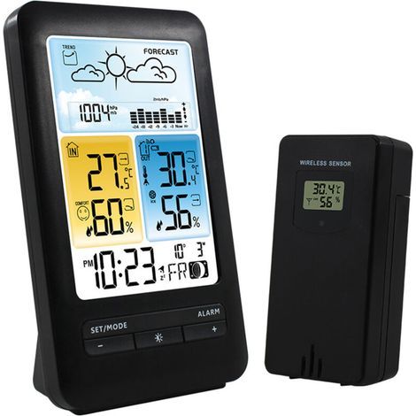 Digitale Wetterstation Mit Außensensoren. Ausgestattet Mit Thermometer, Hygrometer, Barometer Und Schimmelalarm. Liefert Wettervorhersagen. Verfügt Über Ein Großes Display.