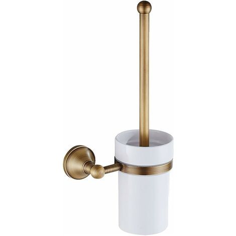 – Antike Toilettenbürste Aus Messing – Bürstenhalter-set Mit Keramikbecher – Einfache Montage – Maße: 36 X 10,5 Cm