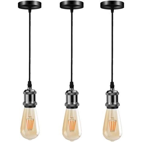 3-teilige Industrielle Metall-pendelleuchte, Vintage-hängelampe Mit E27-fassung Und Verstellbarem Kabel, Deckenleuchte Für Kücheninsel, Bar, Café (silber)