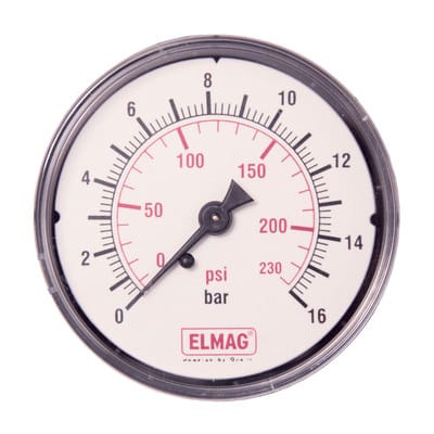 Druckmanometer Metallgehäuse 0-16 bar ø63mm, 1/4" Außengewinde hinten
