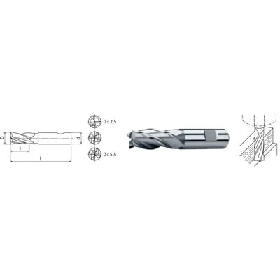 HSS Co8-Schaft-Schlichtfräser DIN 844 ø2,5mm kurz