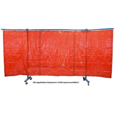 Schweißerschutzwand 3-teilig, Folienvorhang rot, Breite 3,8m, Höhe 1,83m