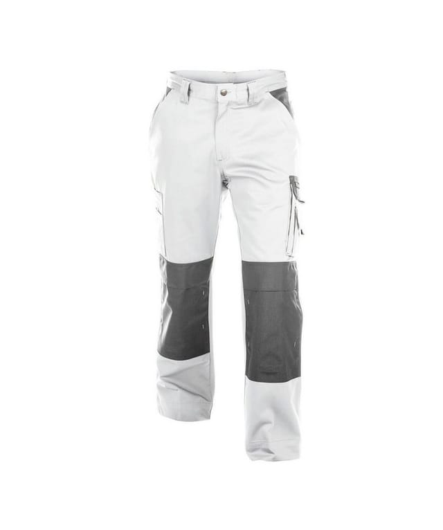 Boston Zweifarbige Arbeitshose mit Kniepolstertaschen, weiß/zementgrau, Schrittlänge Minus, Größe 46