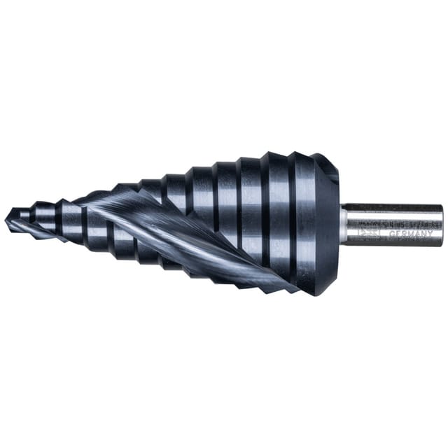 Stufenbohrer HSS 12 Bohrstufen Ø 6-37 mm 3-Flächenschaft-Ø 10mm HICOAT beschichtet