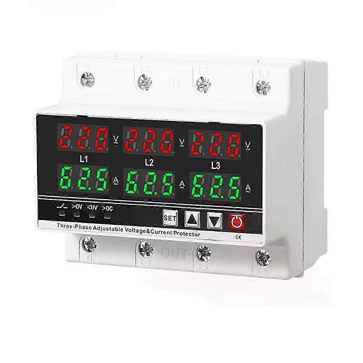 3 Phasen Einstellbarer Über- Und Unterspannungsschutz Voltmeter Amperemeter Monitor 3p4w Din-schiene Messgrenze 63a