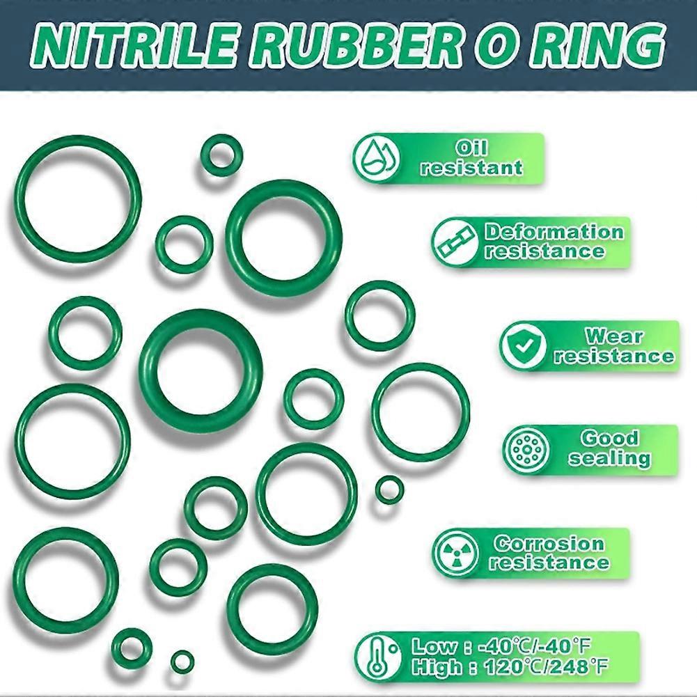 595-teiliges O-ring-set Für Kfz-klimaanlagen, Einschließlich Verschiedener Grüner Gummidichtungen, Unterlegscheiben Und Werkzeuge.