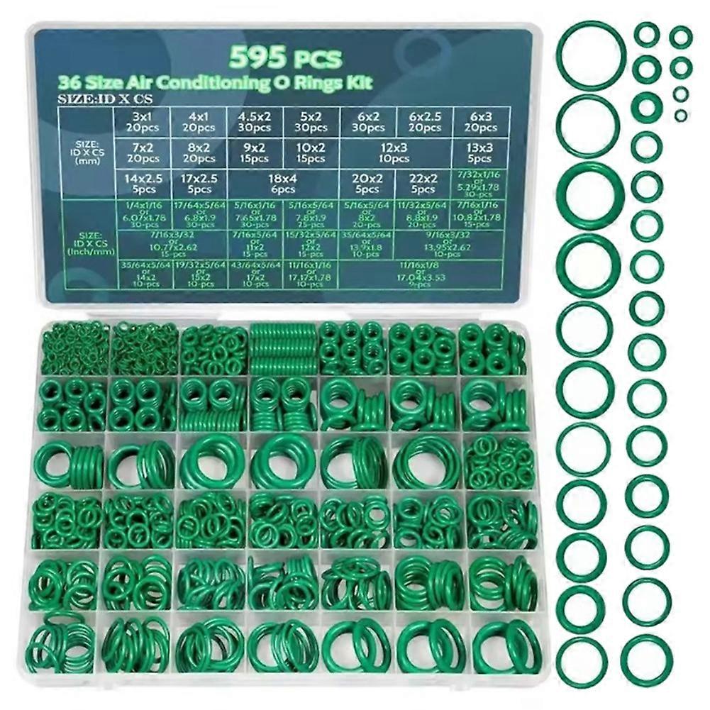 595-teiliges O-ring-set Für Klimaanlagen, 36-teiliges Grünes O-ring-sortiment Aus Nbr-gummi Für Kfz-klimakompressoren, Innendurchmesser 3–22 Mm
