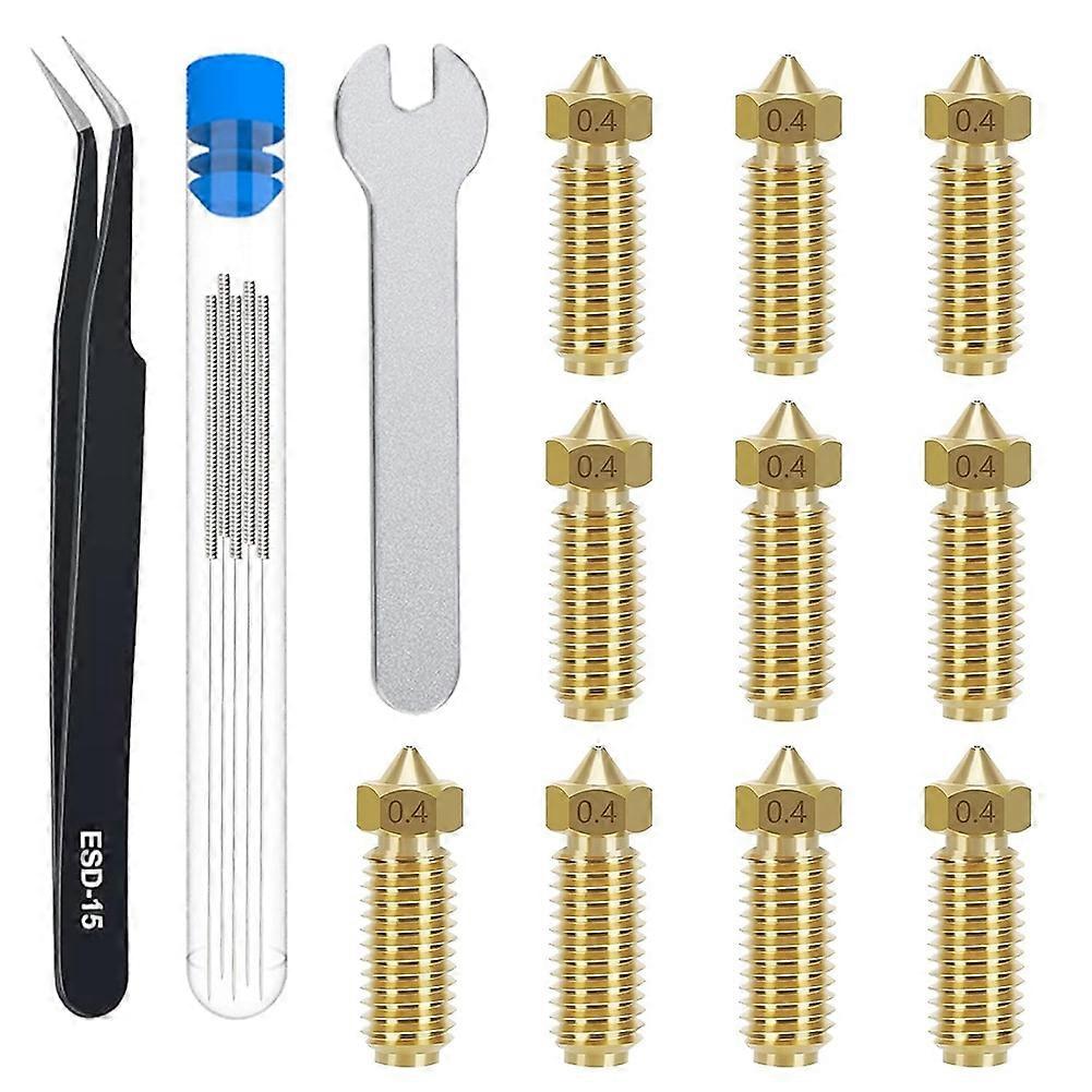 10-teiliges 0,4-mm-vulkandüsen-set Aus Messing Für Kobra3, Einschließlich Reinigungsnadel, Pinzette Und Schraubenschlüssel.