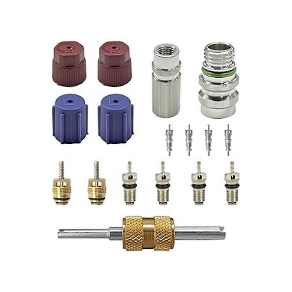17-teiliges R134a/r12-klimaanlagen-ventilkern-set Mit Entfernungswerkzeug Und Verschlusskappen Für Hoch- Und Niederdruck-serviceanschlüsse Für Fahrzeuge Und Klimaanlagen.