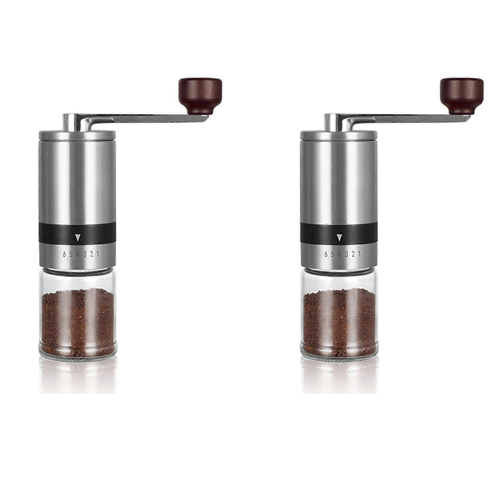 2x Manuelle Kaffeemühle – Handkaffeemühle Mit Keramikmahlwerk, 6 Einstellbare Einstellungen – Tragbare Han