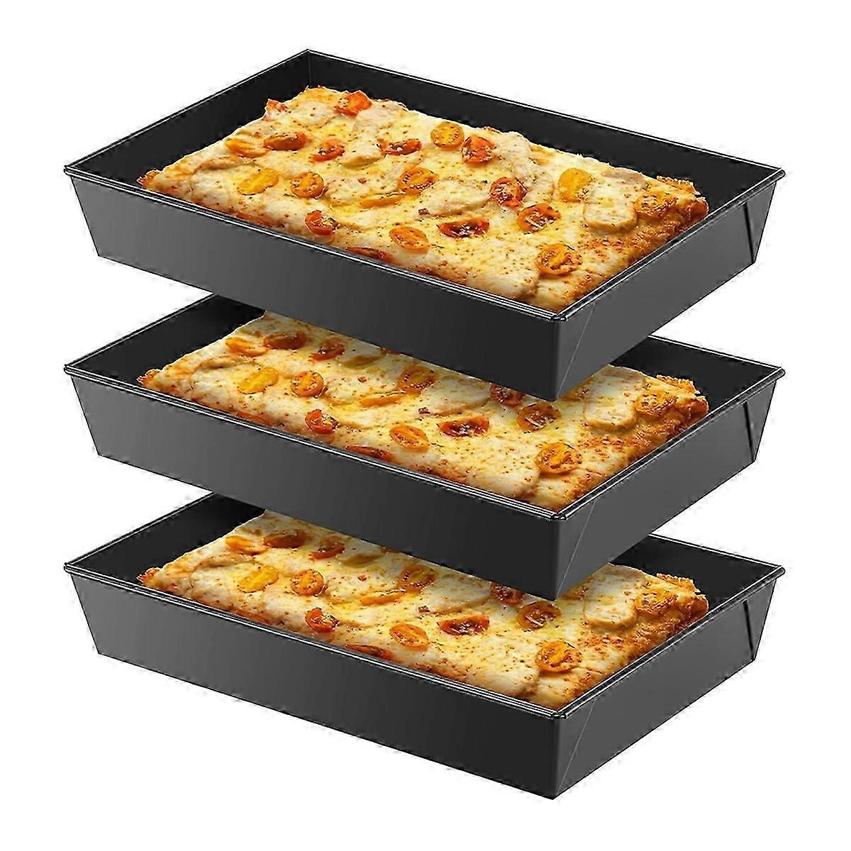 3 Stück Pizza-pfanne Im Detroit-stil, Hart, Rechteckig, Antihaftbeschichtet, Pizza-pfanne Im Sizilianischen Stil, Vorgewürztes Backgeschirr
