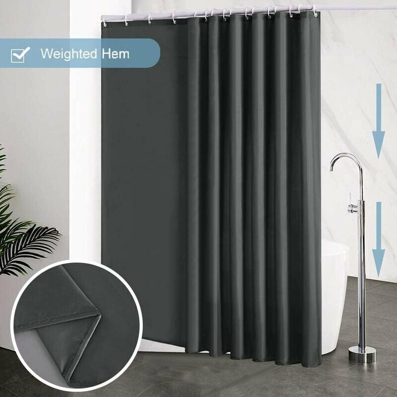Duschvorhang 240x200 Cm, Mit 16 Haken, Extra Breit, Beschwert, Schimmelhemmend, Dunkelgrau, Wasserdicht, Große Badvorhänge, Polyestergewebe, Antibakteriell, Maschinenwaschbar