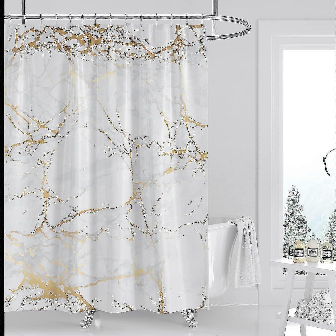 Marmor-duschvorhang, Weiß Und Goldfarben, Rissige Linien, Marmorstruktur, Duschvorhänge Für Badezimmer, Badewanne, Wasserdichter Stoff Mit 12 Haken (182,9 X 182,9 Cm)
