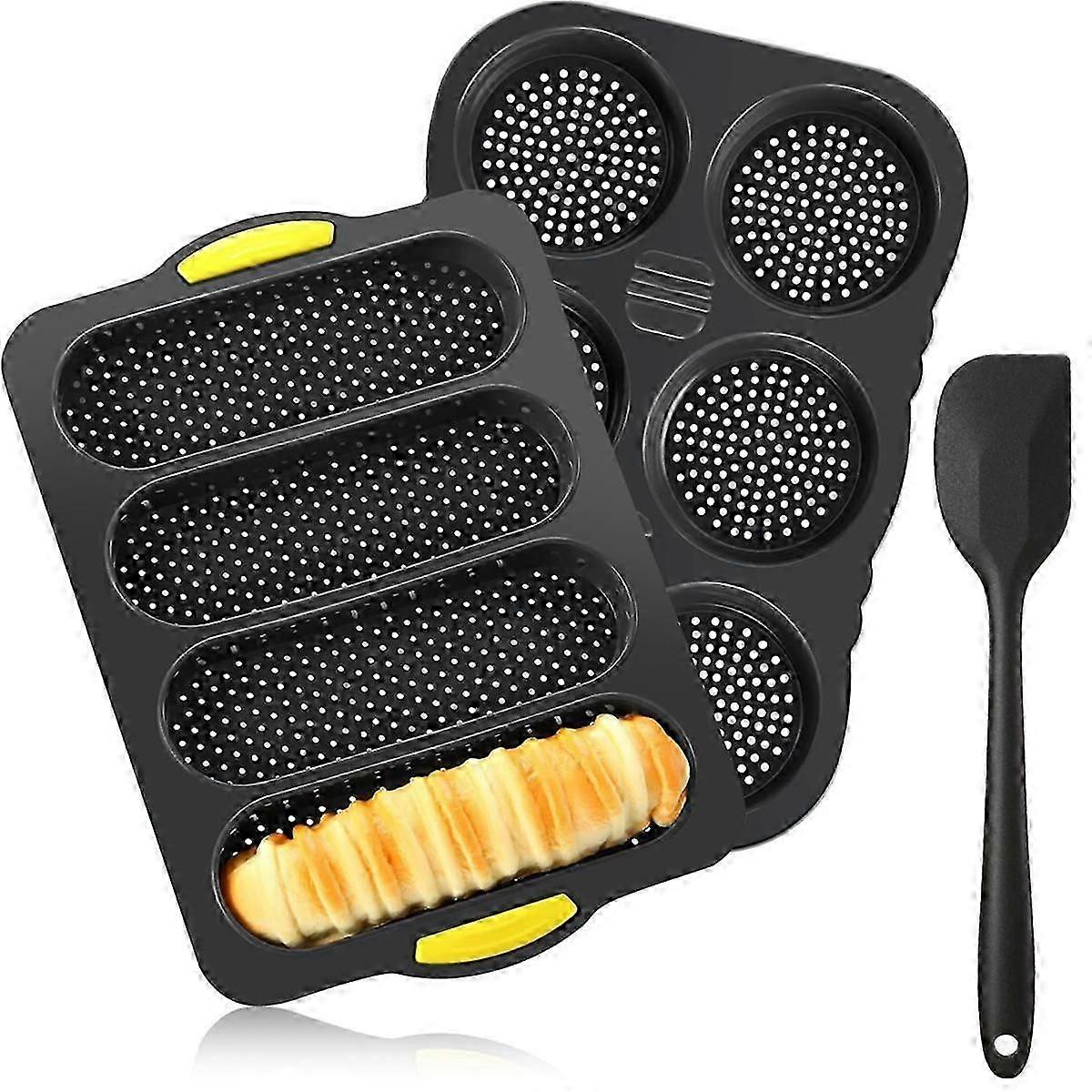 Silikon-set Für Französisches Brot Und Hamburger-pfanne, Antihaftbeschichtet, 4-wellen-kastenform-set, Backblech, 6-tassen-hamburger-pfanne, Kastenformen