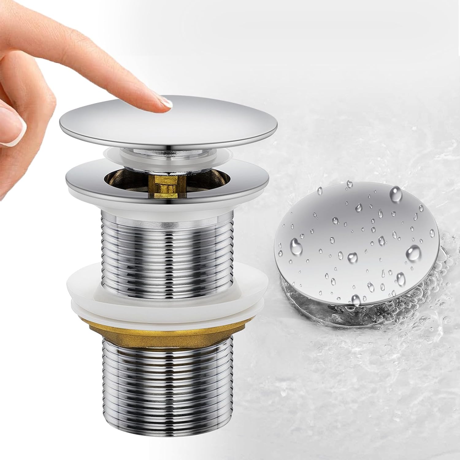 Waschbeckenstöpsel, Pop Up Waschbeckenstöpsel Universal, Abwischbarer Und Überlaufsicherer Waschbeckenstöpsel In Chrommessing G 11/4 Für Badezimmerwaschbecken Mit Universal, 66mm