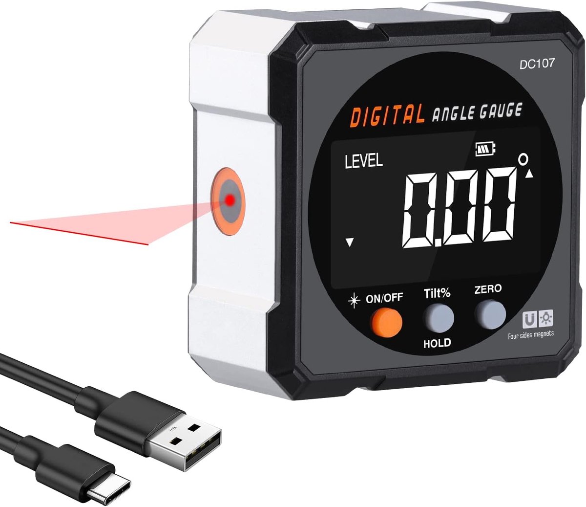 Laser-entfernungsmesser - Magnetischer Winkelmesser Mit Laser-nivelliergerät - Digitaler Winkelmesser Für Tischlerei, Bauwesen, Kfz-technik Und Heimwerkerarbeiten - Digitales Neigungsmessgerät Für ...