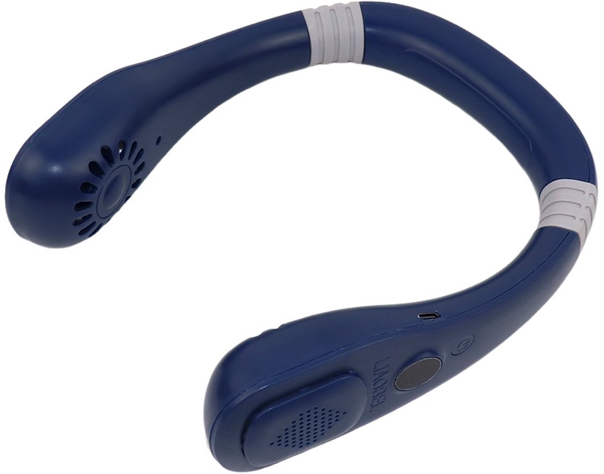 Deluxe-nackenventilator - Dunkelblau - Nackenventilator Mit Led-anzeige - 3 Einstellungen - 5000 Mah - Faltbar - Kabellos & Wiederaufladbar - Nackenventilator Mit Kühlfunktion