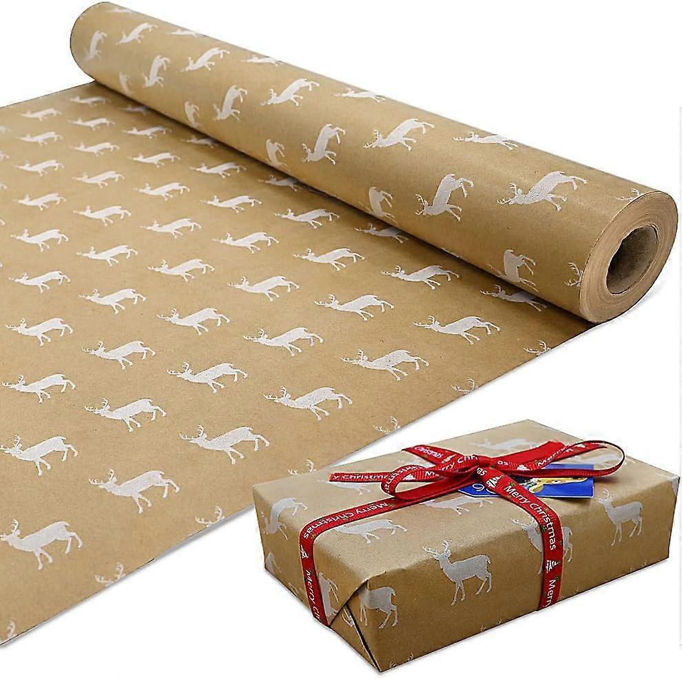 Aura Kraft Geschenkpapierrolle, Weißer Elch, 100 % Recycelbar, Umweltfreundlich, Ideal Für Geburtstage, Partys Und Weihnachtsdekorationen (15 M X 43 Cm)