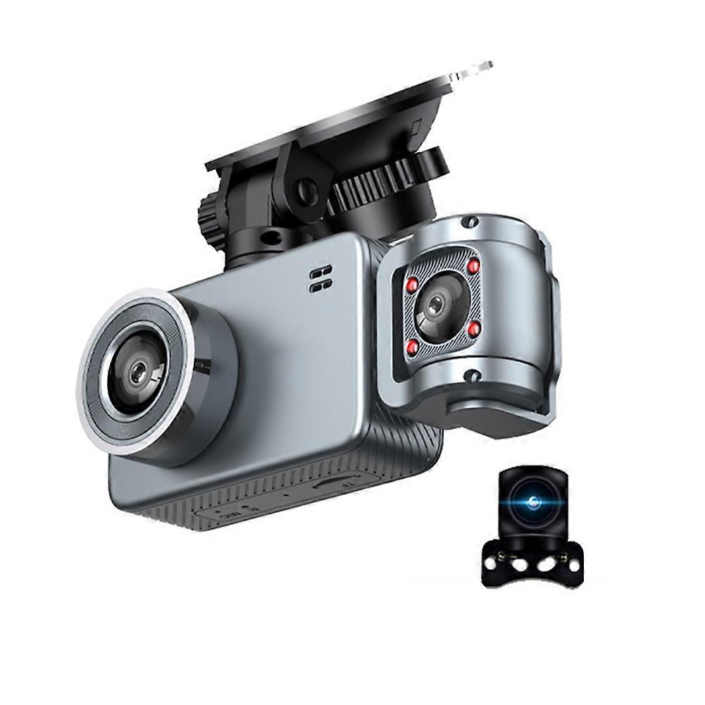 4k-dashcam Mit Drei Objektiven: Vorne 2160p, Innen/hinten 720p, Nachtsicht, Wi-fi-app-steuerung, G-sensor Und Parküberwachungsfunktion.