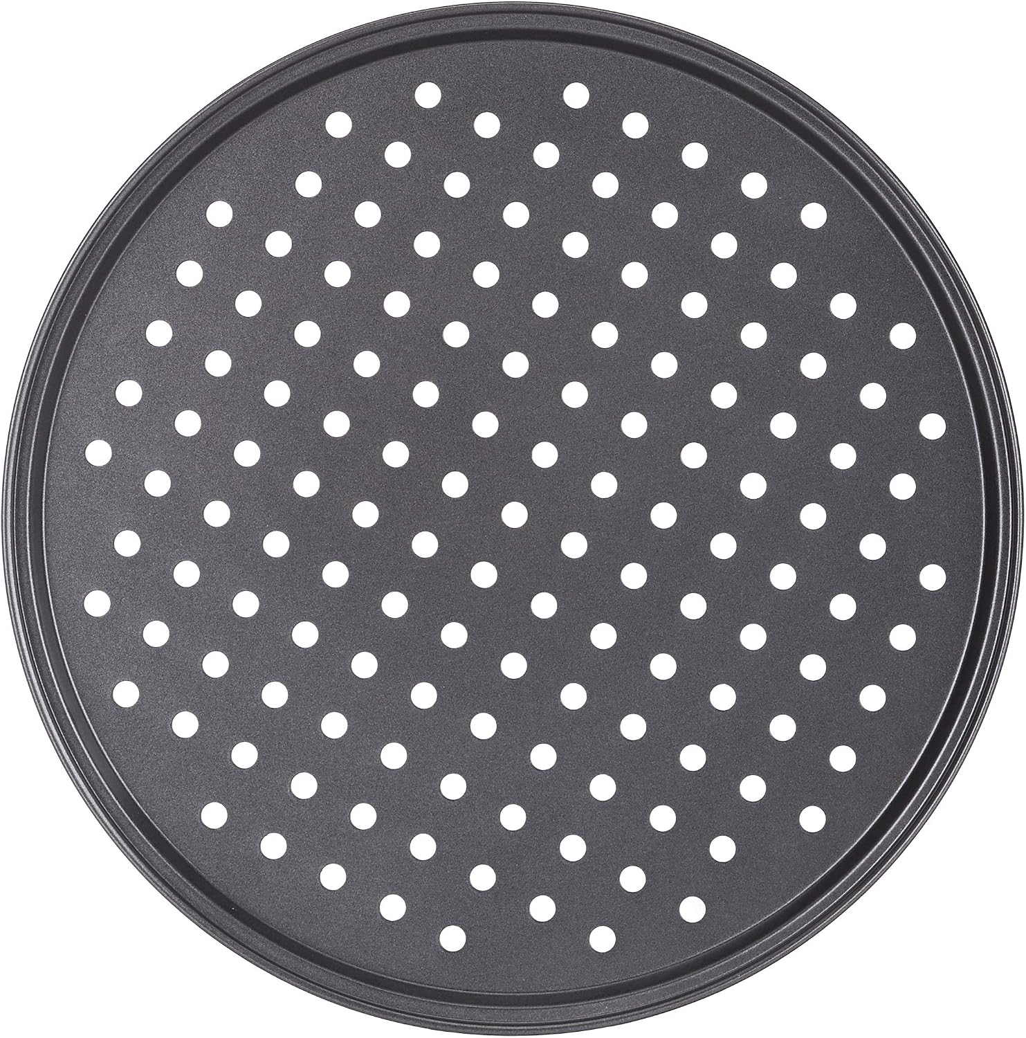 Pizzablech, 4er-set, Rund, Perforiert, Antihaftbeschichtet, Flammengeflammt, Stahl, Form, Ø 32 Cm, Anthrazit