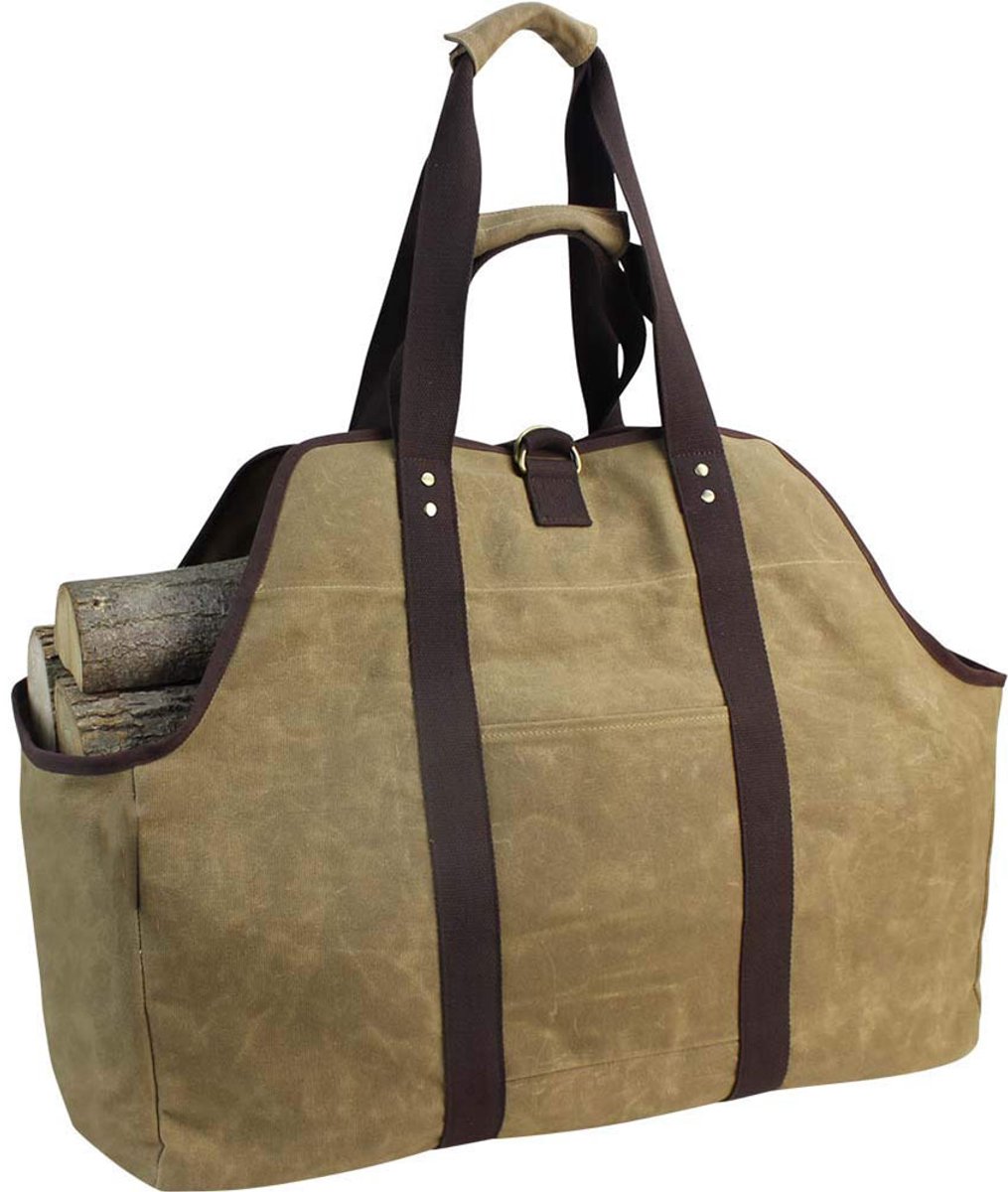 Canvas - 60 X 30 X 50 Cm - Khaki - Holzaufbewahrung - Mit 2 Griffen - Brennholzkorb - Holzkorb Für Den Innenbereich - Kaminkorb - Brennholzaufbewahrung - Geeignet Für Kamine Und Öfen