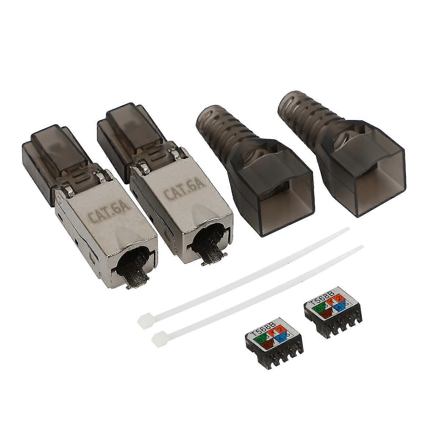 2 Stück Cat6a Ing Rj45 Stecker Metallmodul Werkzeugloser Stecker Computerkabel