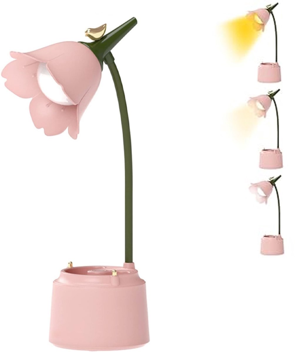 Dimmbare Led-schreibtischlampe - Stifthalter-schreibtischlampe - 3 Lichtfarben - Leselampe - Tischlampe - Nachttischlampe - Kleine Leselampe Für Bücher - Für Mädchen Und Jungen - Rosa