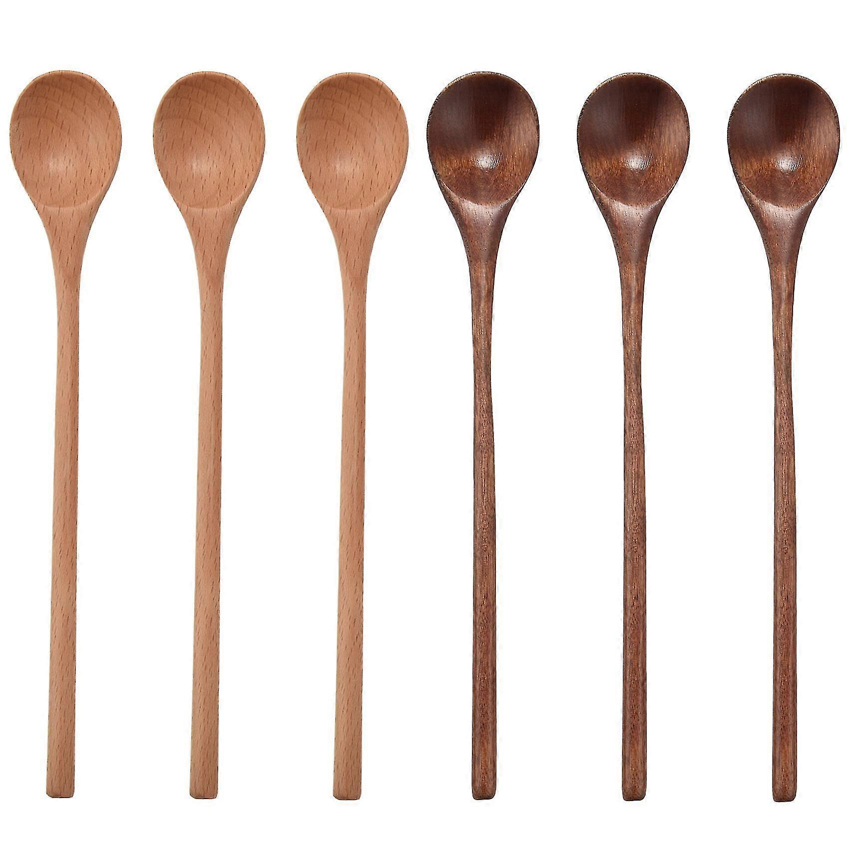 6 Stück Holzlöffel, Holzlöffel Mit Langem Griff, Zum Mischen, Rühren, Für Suppe, Kaffee, Eistee, Für Die Küche