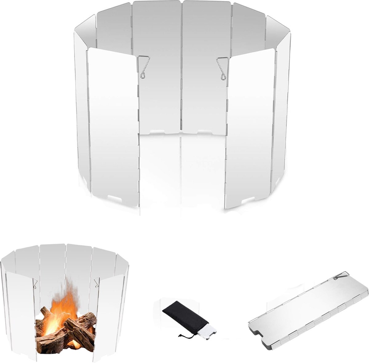 Windschutz Für Campingkocher - Spritzschutz - Flammenmelder - Faltbar, Aluminium - Winddichter Kochschutz - Outdoor-küche - Campingzubehör - Outdoor-ofen - Windschutz Für Gaskocher - Silber