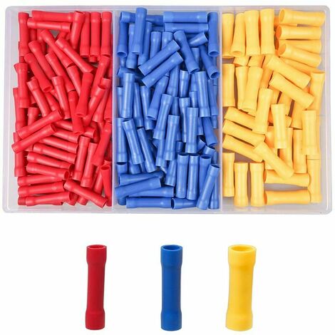 200 Stück Runde Elektrische Crimp-anschlussklemmen Für Kraftfahrzeuge, Isolierte Crimp-anschlussklemmen, Stoßverbinder Für 0,5 Mm²–6 Mm² Kabel (rot + Blau + Gelb) –