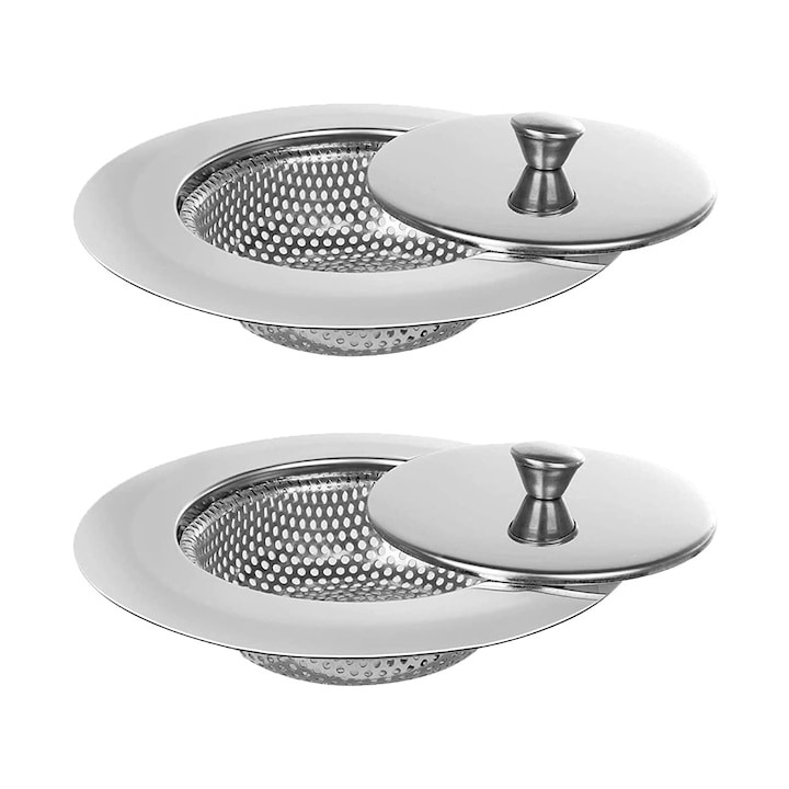 2er-set Spülbecken-siebe Mit Edelstahl-deckel, Nuodwell, Rost- Und Korrosionsbeständig, Ergonomisches Design, Für Badewanne, Boden, Badezimmer Oder Küche, Hellsilber