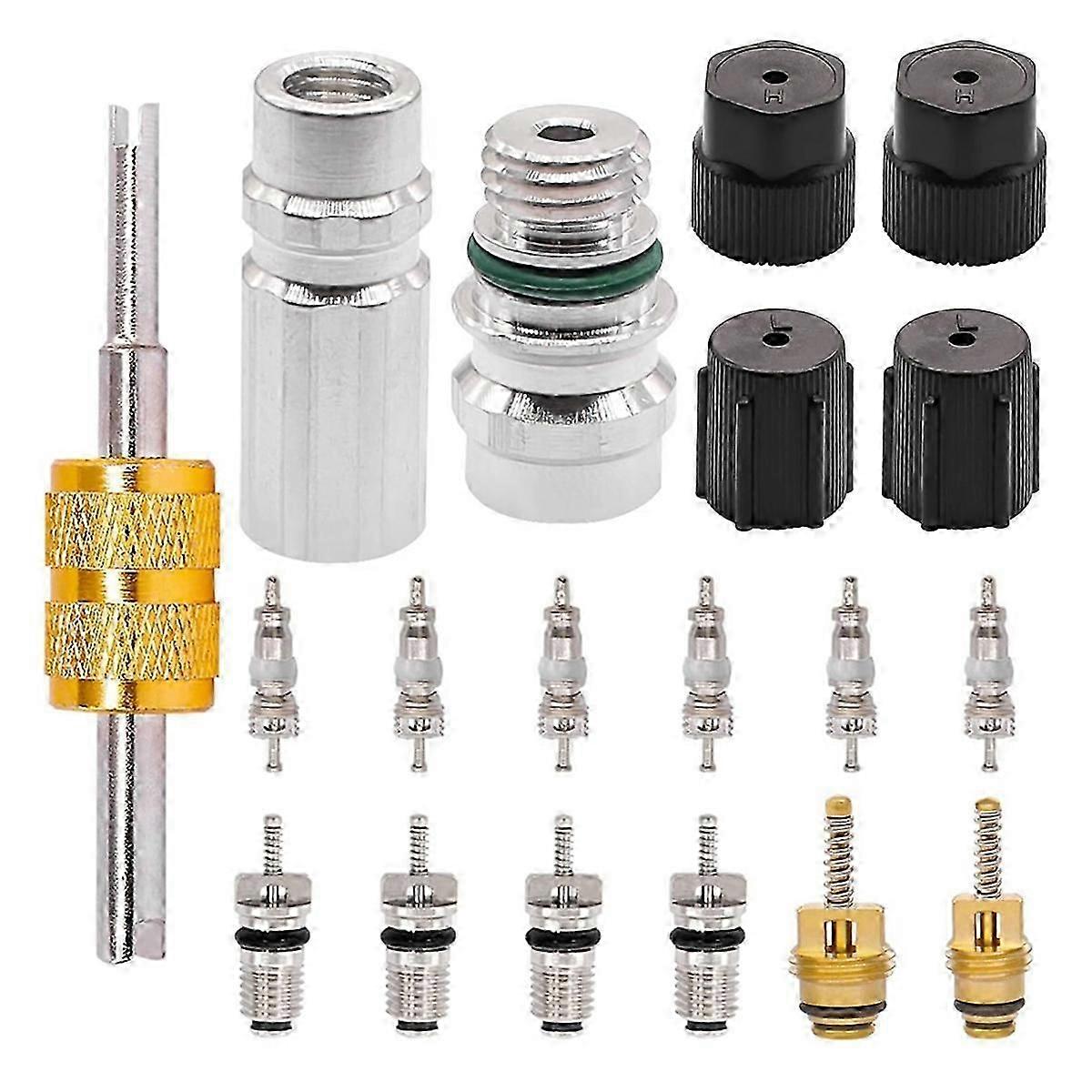 19 Stücke Auto Klimaanlage Ventil Core Ac R12 R134a Kälte Ventil Stem Core Service Lade Port Abdichtung Kappen Kit
