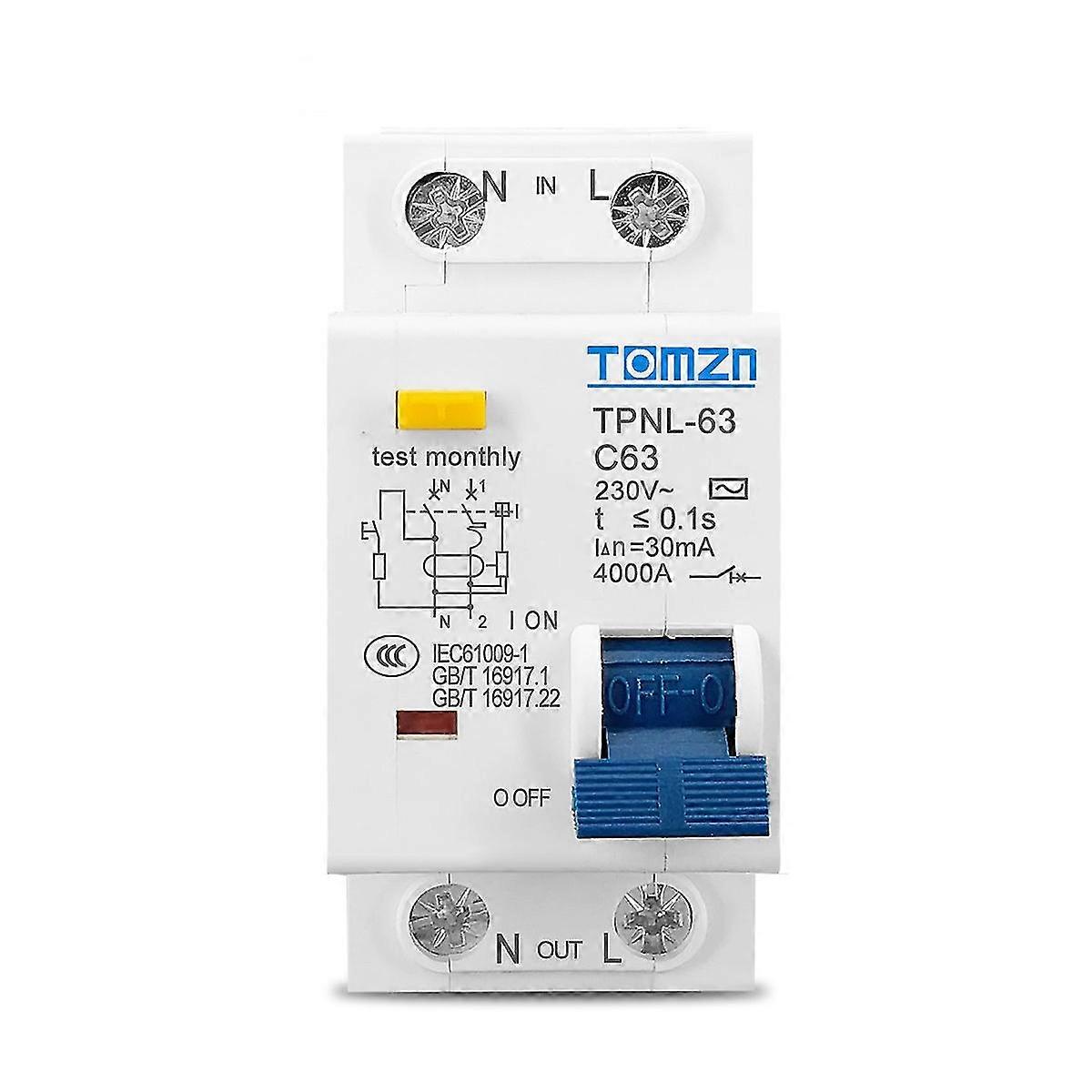 Tomzn Tpnl Dpnl 230v 1p+n Fehlerstromschutzschalter Mit Zusatz- Und Kurzstromschutz R