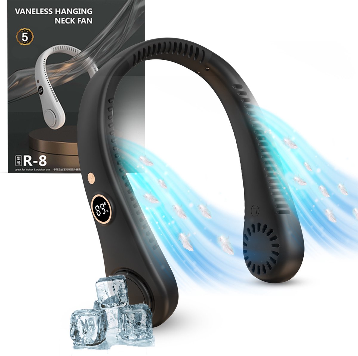 Nackenventilator Mit Display - Nackenventilator Mit Kühlfunktion - Tragbarer Nackenventilator - Gesichtsventilator - Halsventilator - Kopfventilator - Nackenklimaanlage