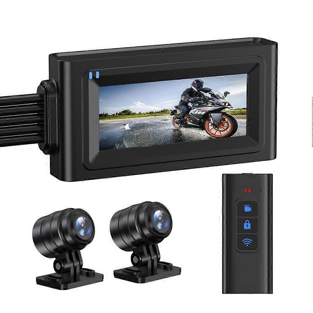 3,16-zoll-motorrad-fahrrekorder, Touchscreen-front- Und Rückkamera-recorder Mit Speicherkarte, Dual-aufnahme + Wifi + Gps + 32g