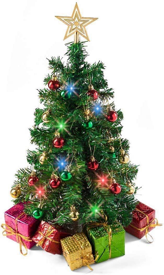 Tisch-weihnachtsbaum (stehend) Mit Mehrfarbigen Led-lichtern (uk-stecker), Dekorativem Stern Und 5 Geschenkboxen, Kleiner Weihnachtsbaumschmuck