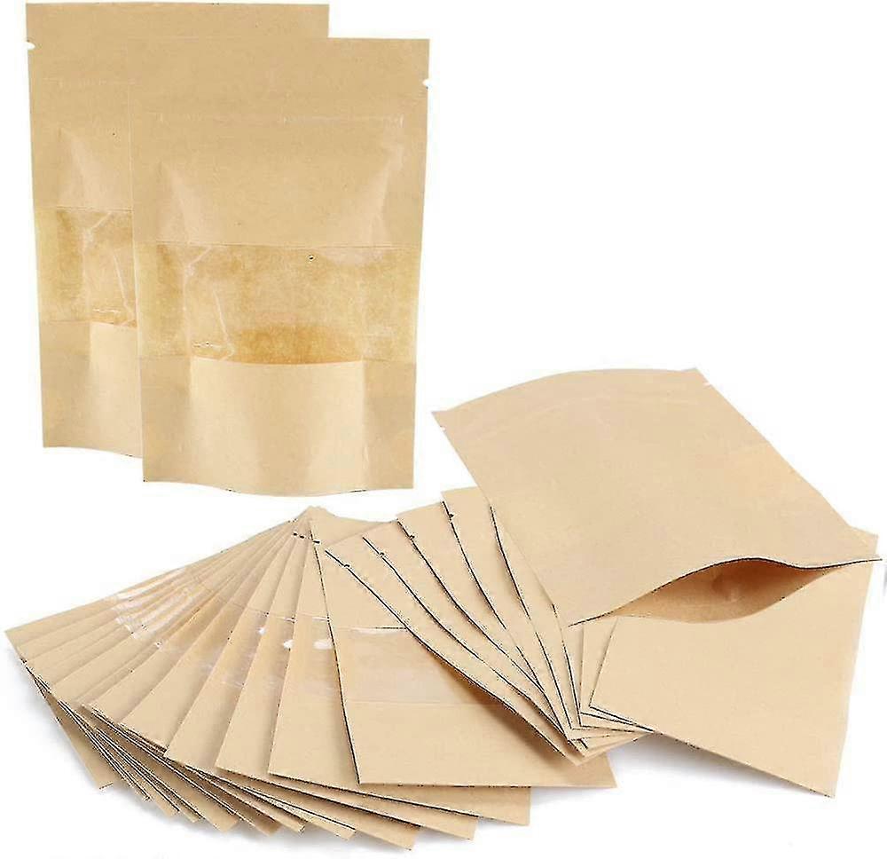 50 Stück Selbstklebende Kraftpapiertüten Mit Reißverschluss Und Fenster, 14 X 8 Cm