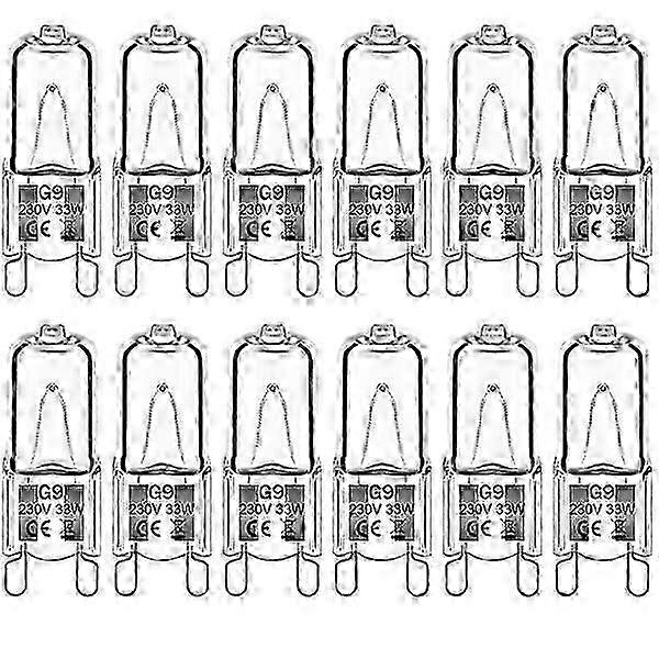 12er-pack G9-halogenlampen, 33 W, 230 V, 2800 K, Warmweiß, 380 Lm, Dimmbar, Klare Kapsel-halogenlampen, Kein Blitz, Kein Flackern