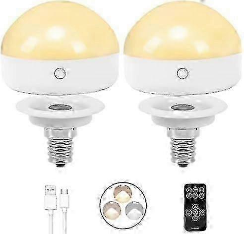 Wiederaufladbare E14-glühbirne, 2 Packungen, 300 Lm, 40 W-äquivalent, Abnehmbare Aufladung, 3 Farbtemperaturen, Ferngesteuerte Puck-notfalllampe