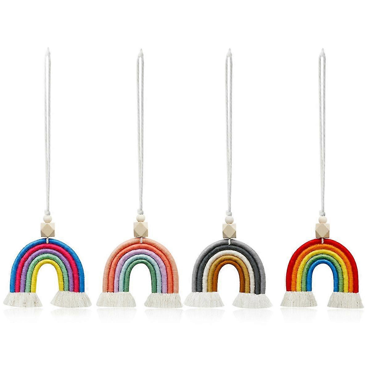 4 Stück Auto-regenbogen-boho-charm, Makramee-holzperlen, Regenbogen-spiegel, Hängezubehör, Ätherisches Öl, C