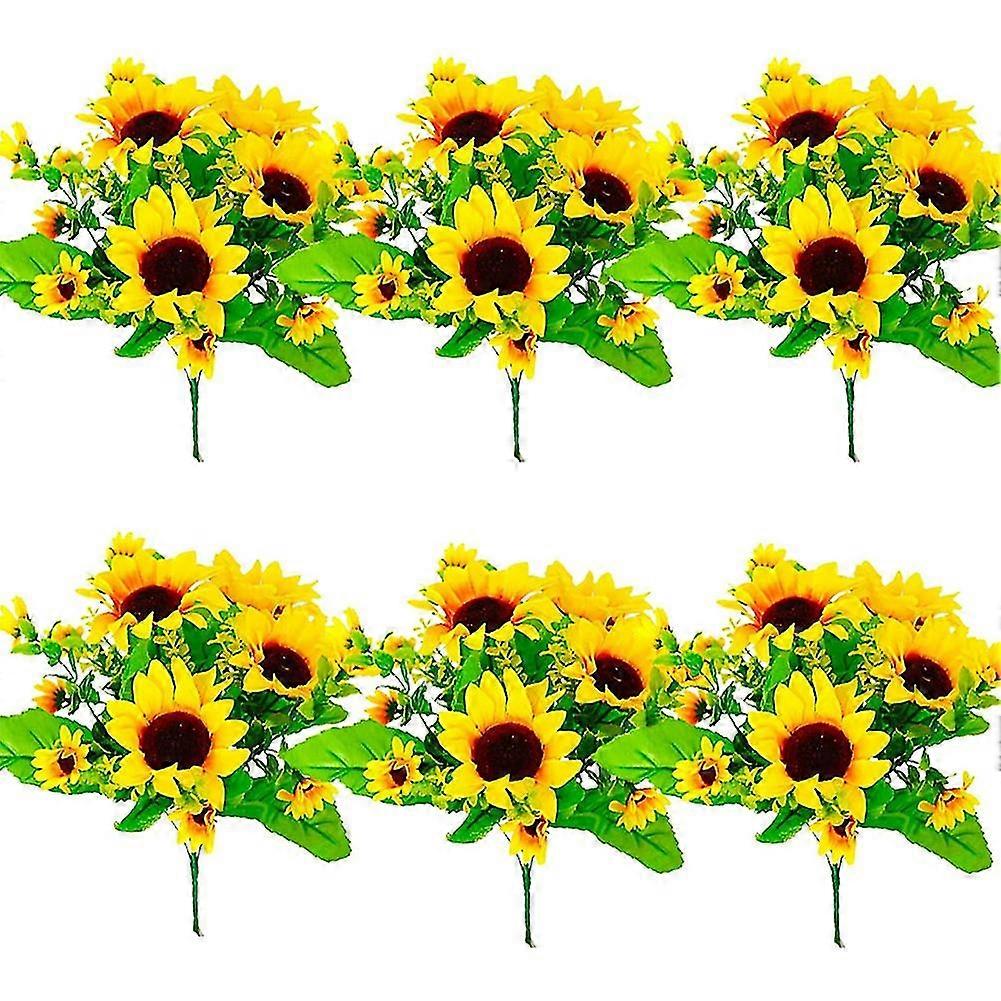 6er-pack Künstliche Sonnenblumenblumen, Künstlicher Sonnenblumenstrauß Mit Stiel, 13 Stück Sonnenblumenköpfe Für O