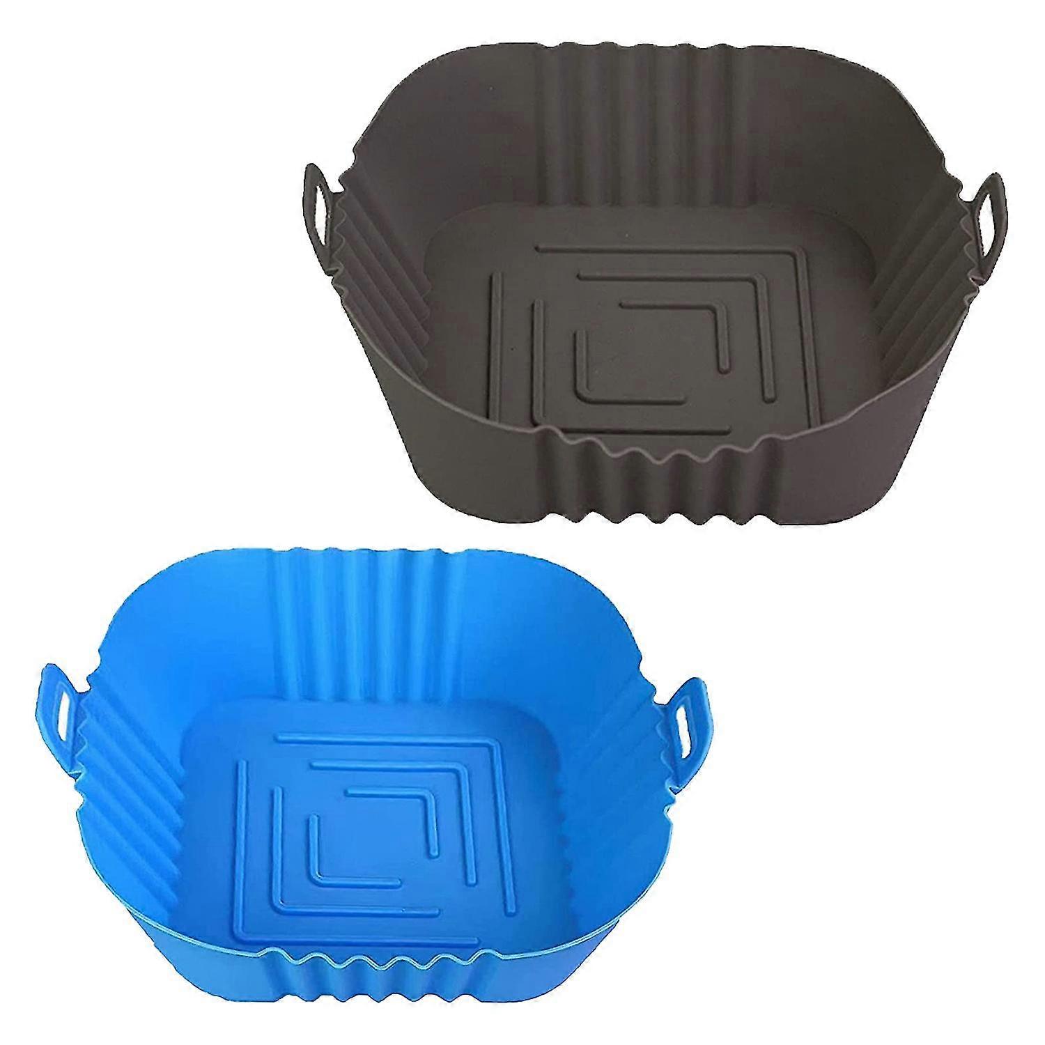 Silikon-friteusentopf, 8,5 Zoll Weiterverteilbare Fritteuseneinlagen, Quadratisches Zubehör, Silikon (grau + Blau)