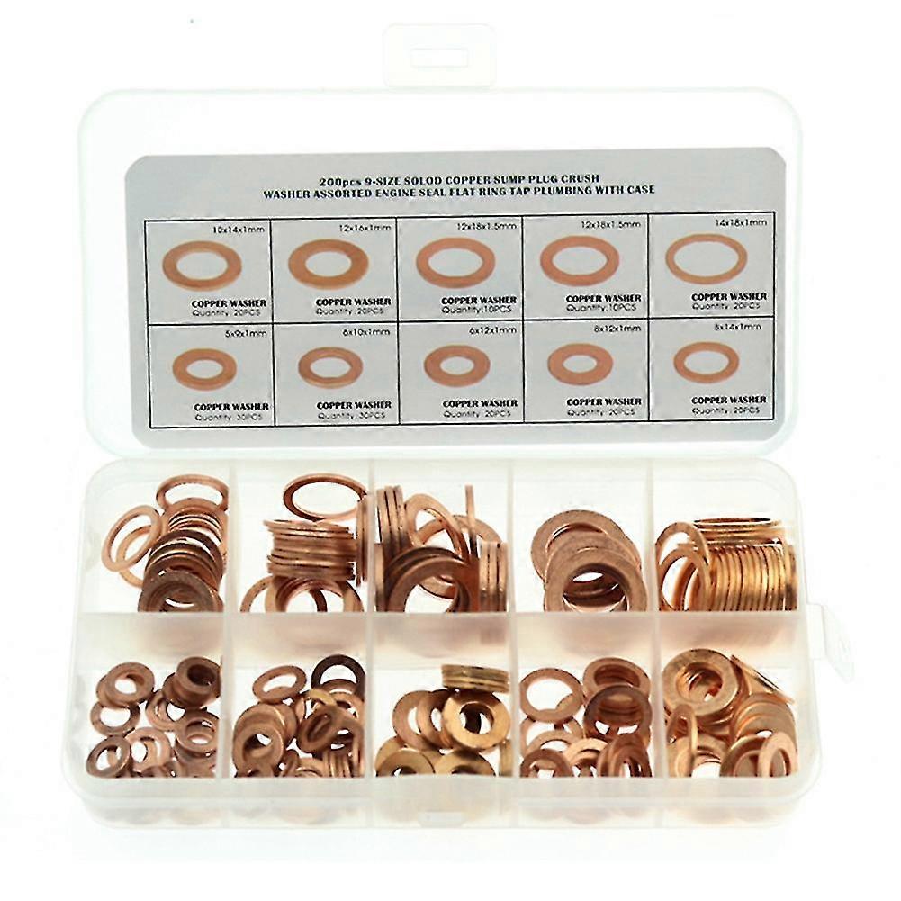Kupfer-unterlegscheiben-sortiment-set, 200-teiliges Metrisches Kupfer-dichtungsscheiben-set In 9 Größen