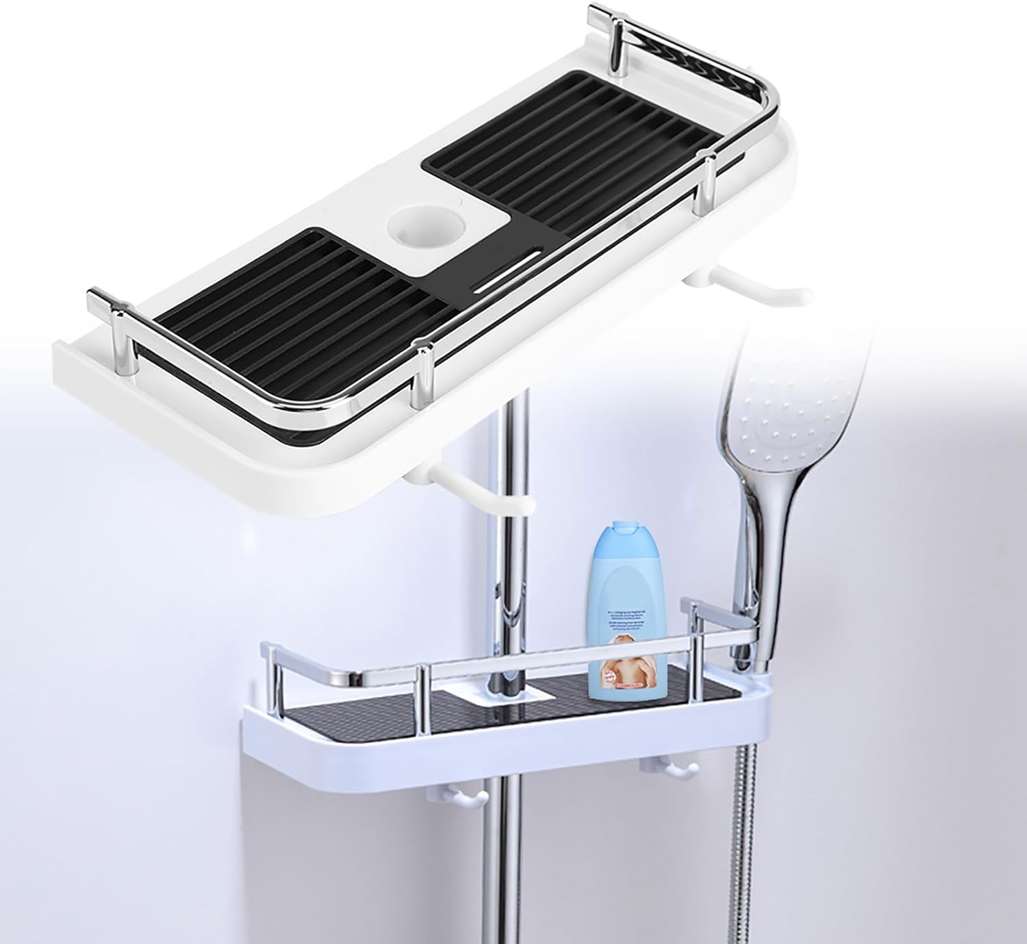 Duschregal Ohne Bohren Für Duschstange, Verstellbares Duschstangenregal, Badezimmer-organizer Für Shampoo Für 24–25 Mm Stange